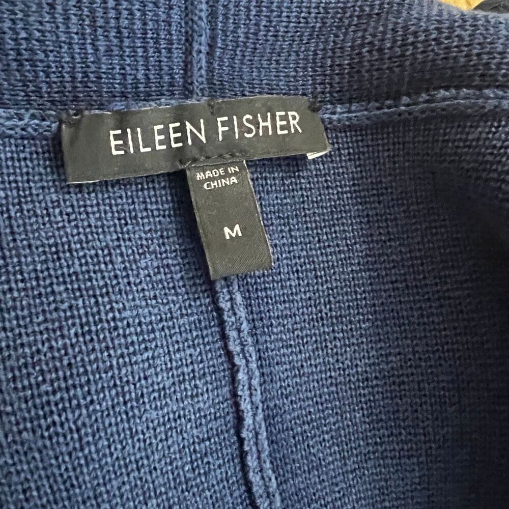 Eileen Fisher Blue Silk Cotton Waterfall Open Front Cardigan Sweater M - Picture 5 of 6